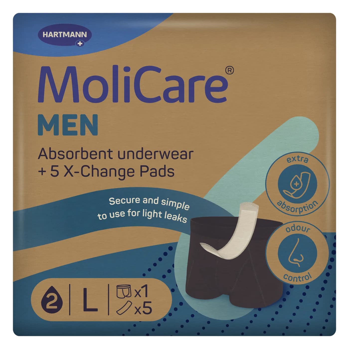 MoliCare Men Επαναπλενόμενο Ανδρικό εσώρουχο με Ανταλλακτικές σερβιέτες L